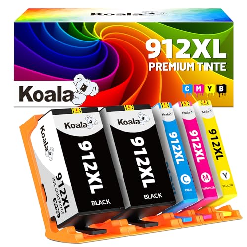 Koala 5er-Pack 912XL Druckerpatrone Kompatibel für HP 912 XL Multipack für HP OfficeJet Pro 8022 8020 8021 8023 8024 8025 für OfficeJet 8010 8012 8013 8014 8015 8017 (2Schwarz Magenta Cyan Gelb） von Koala