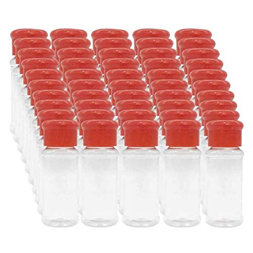 Koanhinn Set mit 50 Leeren Plastik GewüRz Flaschen Zur Aufbewahrung Von GewüRzen Salz Pfeffer Usw. 100 Ml / 3,3 Unzen, Rot von Koanhinn