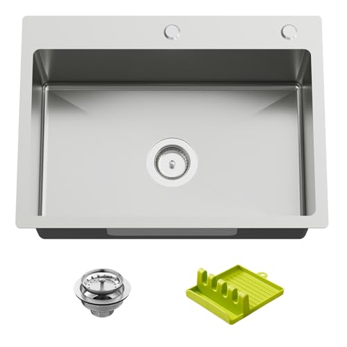 63,5 x 45,7 cm Küchen- und Barspüle aus Edelstahl – Einzelbecken Topmount Moderne Küche und Barspüle mit Löffelablage, Abflusssieb-Set, kompatibel mit verschiedenen Küchen- und Barstilen von Koardink