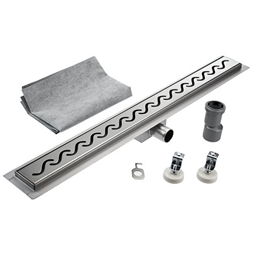 KOBERT GOODS Edelstahl-Rinne G008-70cm mit Siphon und Haarsieb als Komplett-Set Boden und Dusch-Ablauf Unterschiedliche Muster und Variationen in den Größen 50-120cm erhältlich von Kobert-Goods