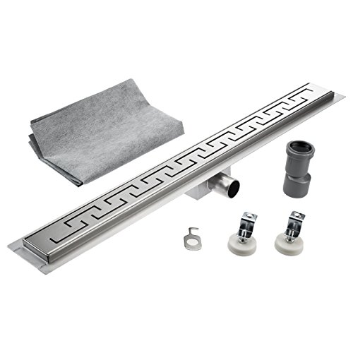 KOBERT GOODS Edelstahl-Rinne G028-70cm mit Siphon und Haarsieb als Komplett-Set Boden und Dusch-Ablauf Unterschiedliche Muster und Variationen in den Größen 50-120cm erhältlich von Kobert-Goods