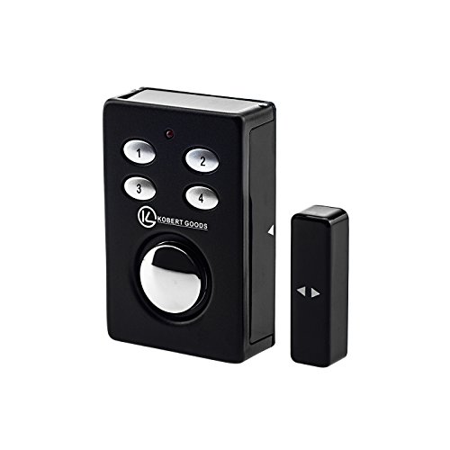 KOBERT GOODS – SP65 SCHWARZ drahtloser Tür-, Fenster- oder Vitrinenalarm, Einsatz als Alarmanlage, Einbruchsschutz, Home-Security Mit PIN-Code-Eingabe, Magnet/Vibrationssensor sowie 130 db-Sirene von Kobert-Goods