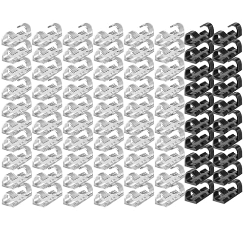 KOBOKO 100 Stück Kabelhalter Selbstklebend,Kabelhalter Selbstklebend, Kabelschellen Kabelclips für Schreibtisch, Wand Desk,Selbstklebend Kabelklemmen für Kabelmanagement- Transparent und schwarz von Koboko