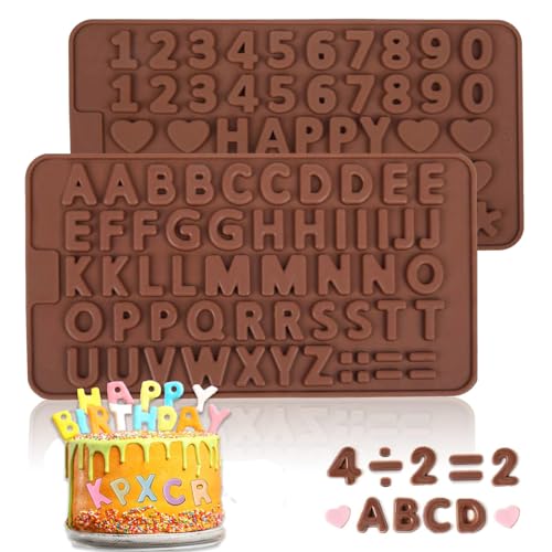 KOBOKO 2 Stück Schokoladenform Silikon,Silikonform Buchstaben,Silikonform Zahlen,Silikonform Schokolade,Schokolade Silikonform,Buchstaben Silikonform,Backform für Pralinen,Süßigkeiten,Gelee,Eiswürfel von Koboko
