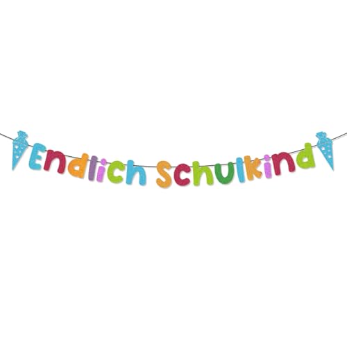 KOBOKO Einschulung Deko Girlande, Schulanfang Banner Hänge Deko für Schuleinführung, Endlich Schulkind Girlande, Schulanfang Deko Einschulung Junge Mädchen, Schulkind 2025 Dekoration (Bunt) von Koboko