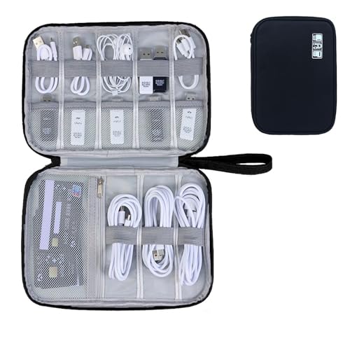 KOBOKO Kabeltasche, Universal Kabeltasche Organizer, Tasche Festplatten, 25 * 18,5cm Kabel Organizer Tasche-Multifunktional, Tragbar, Wasserdicht für Elektronische Accessoires （Schwarz） von Koboko