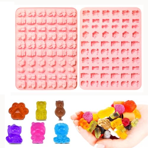 KOBOKO Silikon Süßigkeiten Formen, Gummibärchen Form, Tier Form Silikon mit 60 Kavitäten, Pralinenform Silikon, Tier Backmatte für Süßigkeiten, Schokolade, Gelee - Rosa von Koboko