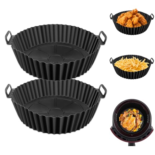 KOBOKO Silikonform für Heißluftfritteuse, 2Pcs Airfryer zubehör, Airfryer Silikonform, Silikoneinsatz für Heißluftfritteuse, Wiederverwendbar Anstelle Backpapier für Mikrowelle Zubehör von Koboko