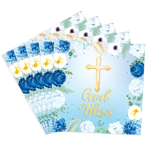 KOBOKO 20 Stück Servietten Kommunion Deko Blau, Servietten Konfirmation Deko, Servietten Taufe Deko Jungen, Erstkommunion Deko Servietten, Papierservietten for Taufe Kommunion Hochzeit 33x33cm von Koboko