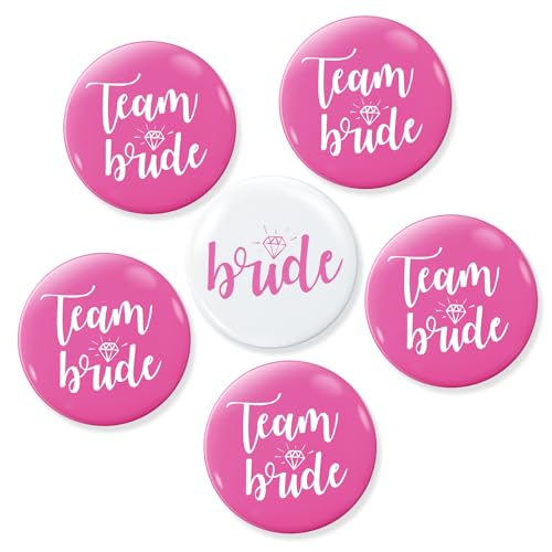 KOBOKO Team Bride, JGA Buttons, JGA Accessoires Frauen, Buttons Anstecker Junggesellinnenabschied Accessoires und Hochzeitsfeier Party Polterabend (Rot, 6 Stücke) von Koboko