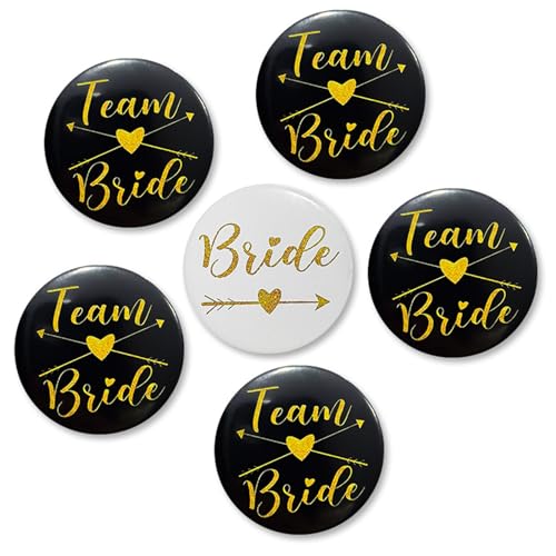 KOBOKO Team Bride, JGA Buttons, JGA Accessoires Frauen, Buttons Anstecker Junggesellinnenabschied Accessoires und Hochzeitsfeier Party Polterabend (Weiß, Schwarz, 6 Stücke) von Koboko