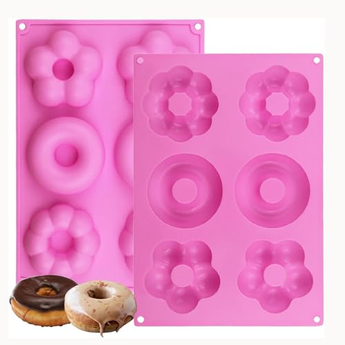 Koboko 2 Stück Donuts Backform, Donutform, Donut Form Silikon mit 6 Fächern, Silikon Backform Antihaft für Kuchen Bagels Muffins, für Geschirrspüler, Backofen, Mikrowelle - Rosa von Koboko