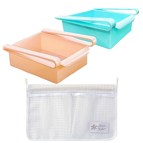 Koboko Kühlschrank Organizer,Schminktisch Organizer,2 Stücke Schubladen Organizer und 1 Stücke Kühlschrank-Aufbewahrungsnetztasche zum Aufhängen,für Makeup Organizer,Küchen,Bad,Kühlschrank Organizer von Koboko