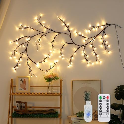 Koboko Lichterkette Willow Vine, 72 LED Lichterzweige Lichterkette Wand, 8 Modes USB Weidenrebe Baum Lichter mit Fernbedienung|Timer, Biegbare Künstliche Baumzweige Lichter Schlafzimmer Wand Deko von Koboko