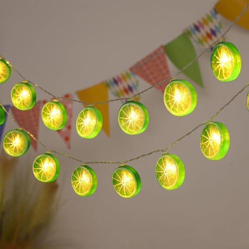KOBOKO Lichterkette Zitronen Deko, 3M 20 LED Zitronendeko-Lichterketten, Lichterkette Batterie, Party Lichterkette, Dekorative Lichter für Schlafzimmer, Party, Karneval, Innen und Außen (Grün) von Koboko