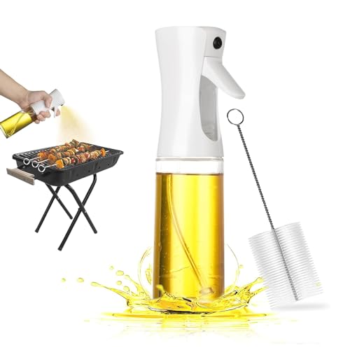 Koboko Ölsprüher,220ml Ölsprüher für Speiseöl,Oil Spray Bottle,Transparenter Kraftstoffinjektor aus Glas, Professioneller Kraftstoffinjektor zum Kochen, Salat, Grillen, Heißluftfritteuse（Weiß） von Koboko