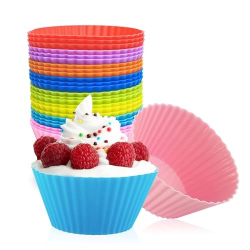 Koboko Silikon Muffinförmchen, 24 Stück Cupcake-Formen, Wiederverwendbare Muffinform Silikon, Silikonform Muffins Antihaftbeschichtet, Muffinformen BPA-Frei für Kuchen, Eincreme Und Pudding, 8 Farben von Koboko