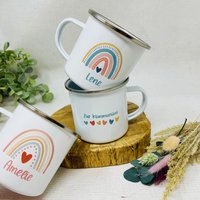 Emailletasse Personalisiert - Kommunion Geschenk Junge Mädchen Regenbogen Kommunionsgeschenk Einschulung Geburt Taufe von Koboldtheater22
