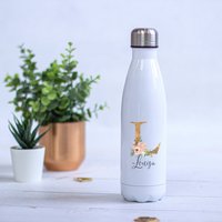 Geschenk Für Die Lehrerin - Trinkflasche Edelstahl Personalisiert Mit Initial in Gold Blumen Und Name Herz von Koboldtheater22