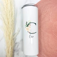 Großer Thermobecher To Go Personalisiert - Weiß Oder Mint Florales Initial Design Peony T2 von Koboldtheater22