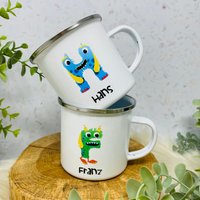 Kinderbecher Mit Namen - Tasse Emailletasse Kindertasse Becher Personalisiert Jungs Monster Kinderbecher Mit Namen - Tasse Emailletasse Kindertasse Becher Personalisiert Jungs Monster von Koboldtheater22