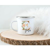 Kinderbecher Mit Namen - Tasse Emailletasse Kindertasse Becher Personalisiert Mädchen Blumen von Koboldtheater22