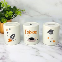 Spardose Mit Name - Personalisiert Einschulung Geburt Design Weltall von Koboldtheater22