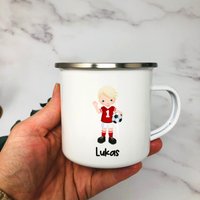 Tasse Emailletasse Kindertasse Becher Personalisiert - Jungs Design Fußball von Koboldtheater22