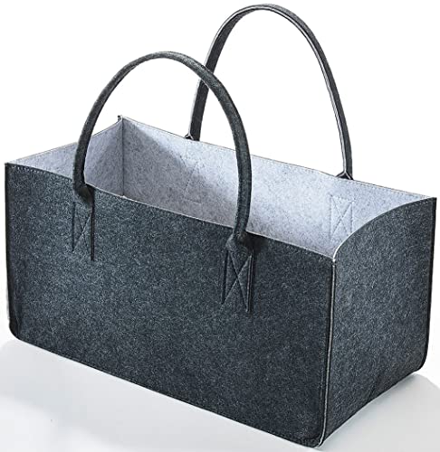 Kobolo Filztasche Holzkorb für Kaminholz Kaminholztasche - Filz - dunkelgrau - 50x25x25 cm von Kobolo