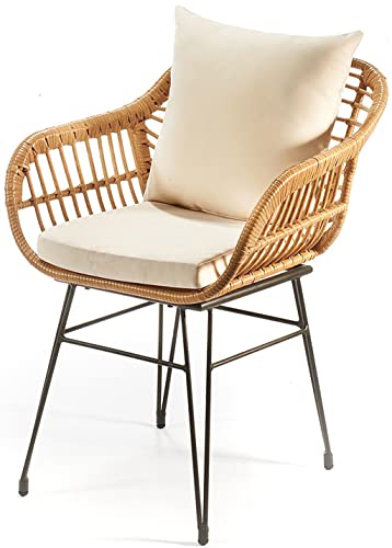 Kobolo Gartenstuhl und Esszimmerstuhl Stuhl im Retro-Look inkl Kissen Sitz- und Rückenkissen, Outdoor und Indoor von Kobolo