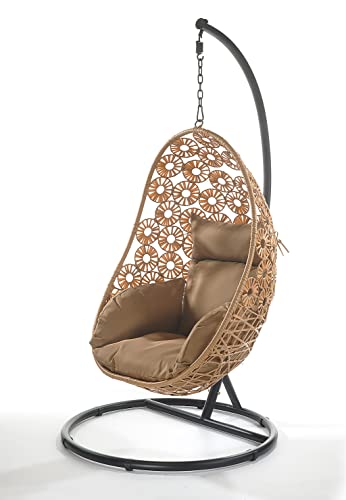 Hängekorb Hängesessel FLORAL mit Gestell Schwingkorb - Polyrattan - braun Natur - Innenbereich - geschützter Außenbereich - von Kobolo