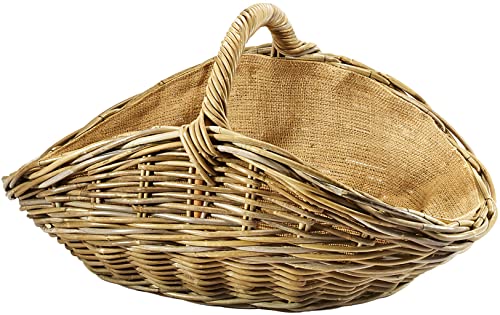 Kobolo Holzkorb für Kaminholz oval Kubu grey aus Rattan mit Henkel und Jute ausgeschlagen von Kobolo