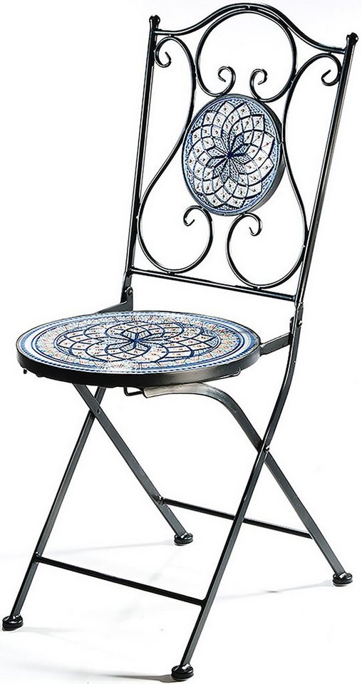 Kobolo 4-Fußstuhl Metallstuhl Dekostuhl - Mosaik weiß-blau - H 92 cm (zusammenklappbar, 1 St) von Kobolo