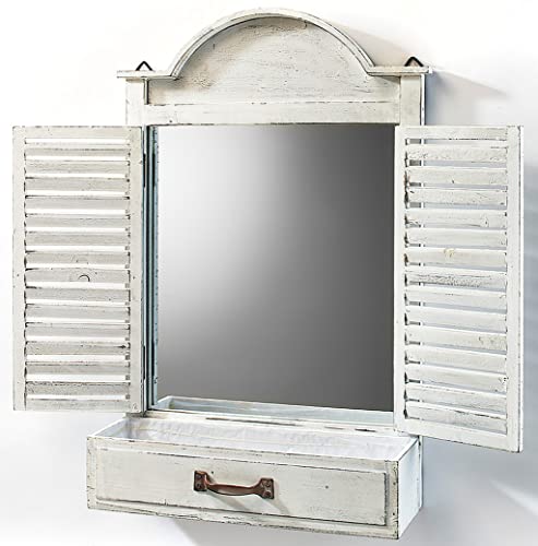 Kobolo Dekofenster Fensterrahmen Holz mit Spiegel und Pflanzschale -White Vintage- 69x13x62 cm von Kobolo