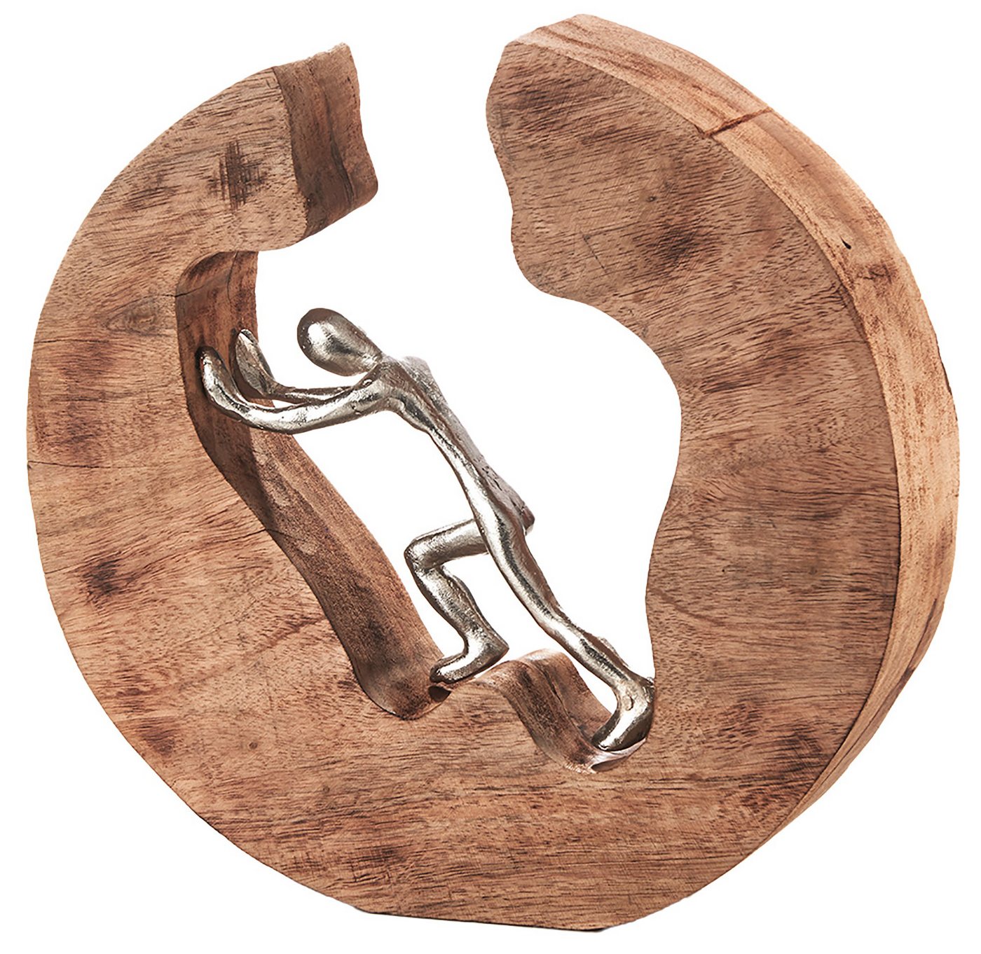 Kobolo Dekoobjekt Dekofigur Holzdeko STRENGTH, Holz braun und Metall silber Holzfigur (Stück, 1 St., Stück), 29x7x28 cm von Kobolo