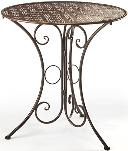 Kobolo Dekorativer Gartentisch Metalltisch Tisch aus braunem Metall mit Stanzungen in Blumenoptik 60cm von Kobolo
