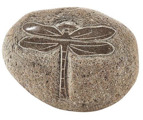 Kobolo Dekostein Dragonfly aus Naturstein, 25x25x15 cm, Stein mit Libellenmotiv, Dekoration für den Indoor- und Outdoorbereich, Zierstein von Kobolo