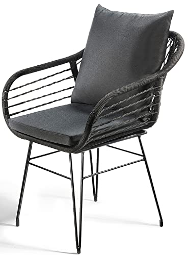 Kobolo Esszimmerstuhl Stuhl - Retro-Look-Black - Schwarz - Metall und Seil - inkl. Kissen von Kobolo