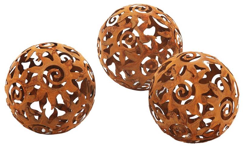 Kobolo Gartenfigur Gartenkugel KALURA Rostoptik - 3er Set - Dm.12 cm, (Metall) von Kobolo