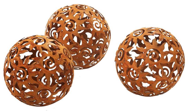 Kobolo Gartenfigur Gartenkugel KASUMA Rostoptik - 3er Set - Dm. 15 cm, (Metall) von Kobolo