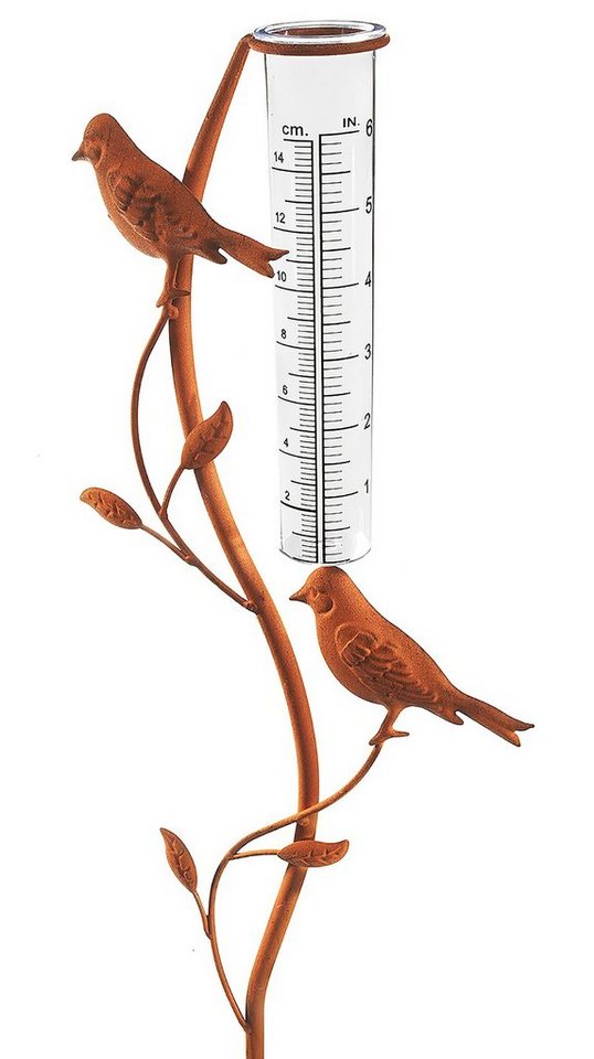 Kobolo Gartenstecker RUSTY BIRDS Metall Rostoptik Niederschlagsmesser Regenmesser von Kobolo