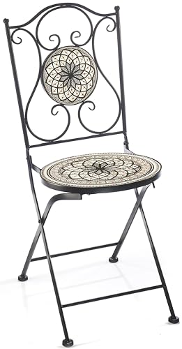 Kobolo Gartenstuhl Klappstuhl Metallstuhl - Mosaikoptik - weiß-grau - Outdoor - H 90 cm von Kobolo