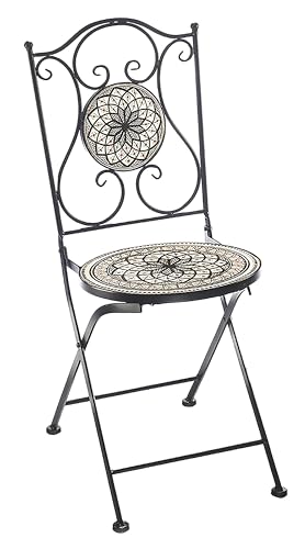 Kobolo Gartenstuhl Klappstuhl Metallstuhl - Mosaikoptik - weiß-grau - Outdoor - H 90 cm von Kobolo