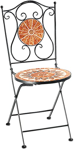 Kobolo Gartenstuhl Klappstuhl Mosaikstuhl Metallstuhl - 88 cm hoch - orange - klappbar - für Innen- und Außenbereich geeignet - platzsparrend - einklappbar von Kobolo