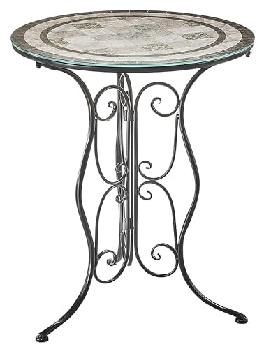 Kobolo Gartentisch Metalltisch Bistrotisch Tisch in Mosaikoptik - Metall mit Glasplatte - 60cm - schwarz von Kobolo