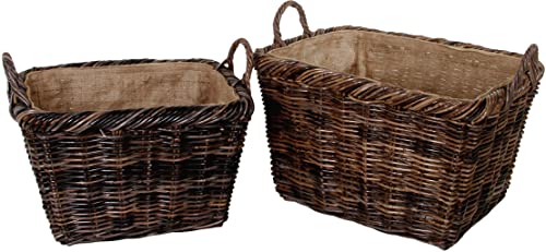 Kobolo Aufbewahrungskorb aus Rattan, braun, 2er Set, robuster Korb mit Griffen und Leinenfutter, Tragekorb, Allzweckkorb, Universalkorb, dekorativ & praktisch von Kobolo