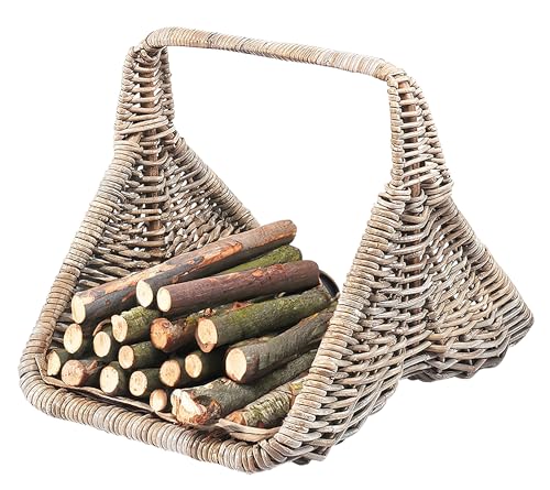 Kobolo Holztrage Holzkorb für Kaminholz - Rattan kubu grey - mit Leinenstoff und Henkel ausgestattet von Kobolo