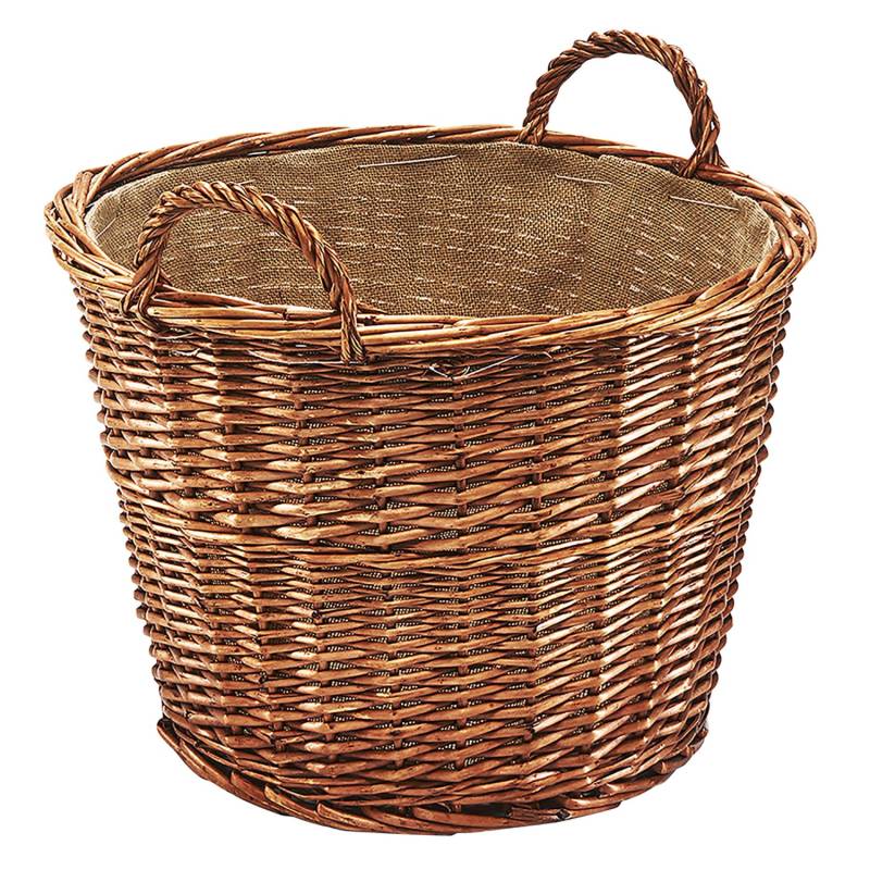 Kobolo Holztrage für Kaminholz Weide mit Jutestoff und Henkel ausgestattet rund von Kobolo