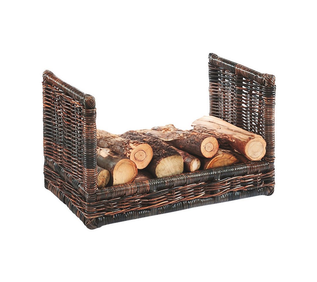 Kobolo Kaminholzregal Kaminholzablage - krabu Rattan - mit Leinenstoff, BxTxH:75x44x45 cm von Kobolo