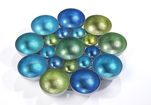 Kobolo Kerzenhalter Kerzenschale Dekoschale Bubble aus Metall in Grün- und Blautönen 40 cm von Kobolo